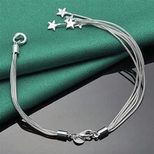 优雅单件 925 镀银 8 英寸流苏星形手链 女士时尚奢华礼物圣诞派对饰品 - 銀色 - 查看 4