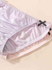 5PCS Random Glossy Satin Bow Trim Panties Set – Sexy Low-Rise Briefs In Candy Colors - Multicolor - View 6