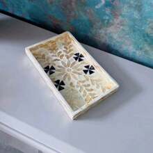 1 pieza Bandeja cuadrada de concha de perla, bandeja decorativa pintada a mano para almacenar maquillaje, joyas, bocadillos, postres, bebidas, pan, pasteles y artículos del hogar, accesorio de decoración de lujo nórdico