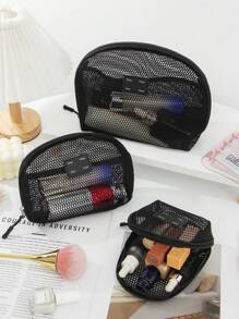 1 PC Black Mesh Shell Bag Wash Bag High-End Make Up Bag,Fashionable And Casual Large Capacity Portable Zipper Makeup Bags,Travel And Vacation Essentials Cosmetic Bags For Sanitary Napkins,Pouch Pads,Wired Earphones,Earpods,Headphones,Charger,Lipsticks,Cosmetics,Perfume,Skin Care And Beauty Products,Home Decor,For Mom,Women,Nurses,Students,School Girls,Keys,Holiday Gifts