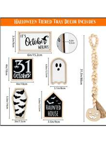 Décoration de plateau à plusieurs étages pour Halloween, décoration de fête d'Halloween, chauve-souris effrayante et fantôme, décorations en bois pour ambiance (plateau non inclus)
