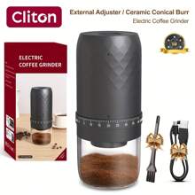 CLITON 1pc Arabic Coffee Electric Grinder - 40 Adjustable Settings, 1800mAh Battery, 7 Sizes & 3 Colors (Black/White/Silver Stainless Steel), Dual Grind Modes For Turkish Coffee, Espresso, Camping - Eid Gift, Luxury Kitchen Accessories, Home Appliances Ramadan Gifts