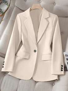 Women's Plain Color Lapel Neck Long Sleeve Single Button Casual/Business Lightweight Blazer, Autumn
