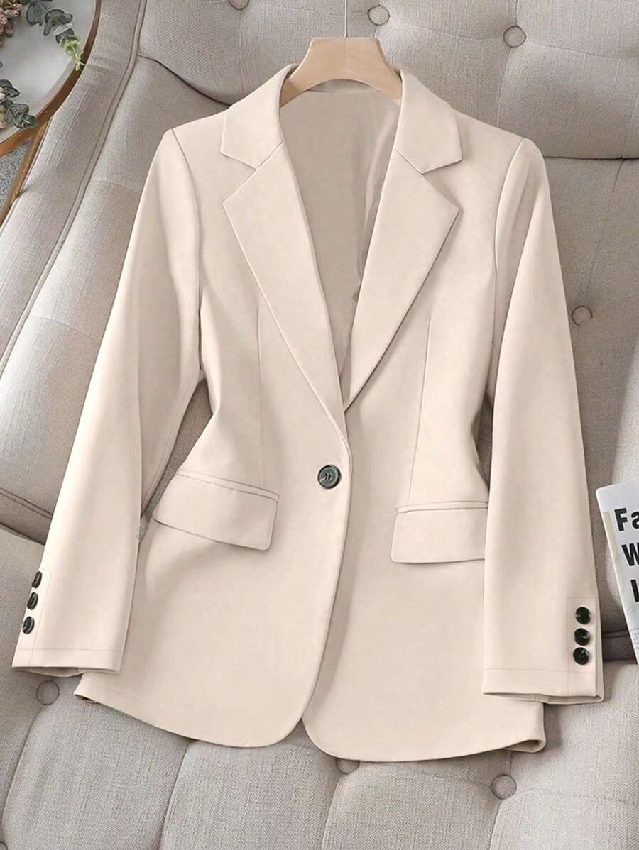 Women's Plain Color Lapel Neck Long Sleeve Single Button Casual/Business Lightweight Blazer, Autumn