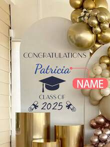 1pc Campus Style Graduation Ceremony Party Backdrop Decoration Removable PVC Self-Adhesive Customizable Sign Board - Blue - View 3