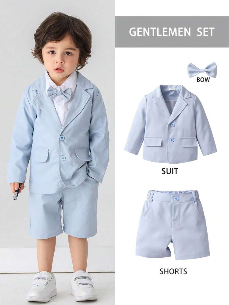 BOARNSEORL 2pcs Young Boys Gentleman Suit Set With Bowknot, Jacket And Pants, Suitable For Birthday Party, Formal Occasion, Wedding, Christening, 1st Birthday