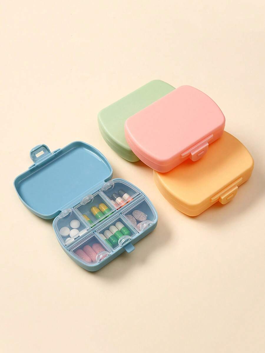 1 pieza Caja organizadora portátil de 6 espacios para medicamentos, estuche semanal de pastillas - Multicolor - Ver 1