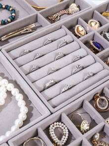 4 Peças/Conjunto Bandeja de Joias, Organizador de Joias com Gavetas Empilháveis, Caixa Organizadora e Expositor Multifuncional de Joias e Acessórios, Bandeja de Joias de Veludo, Bandeja de Joias com Grade, Adequado para Brincos, Colares, Pulseiras, Anéis, Diversos Tamanhos, Organizador de Joias - Multicolorido - Visão 5