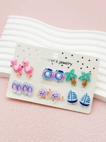 12 pièces/set Boucles d'oreilles clip mignonnes d'animaux et de fruits sans douleur pour filles, accessoires de bijoux en résine de bande dessinée mignonne, port quotidien