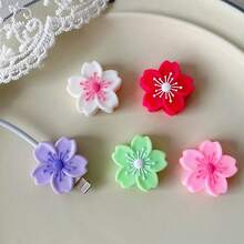 5 件装饰性秋海棠花 PVC 线缆保护套 - 耐用手机充电线保护套，兼容 USB 和无线耳机线，防弯曲线缆套