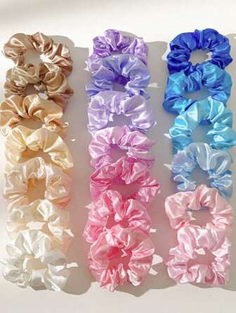 20 piezas de Scrunchies de colores surtidos, set de coleteros de colores lisos y de diseño casual y sencillo, adecuados para todo tipo de cabello