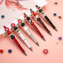 34 件圆珠笔套装 DIY 珠宝制作套件，包含 6 支笔、22 颗木珠、6 颗隔珠、办公室和学校工艺用品、黑色墨水圆珠笔、向日葵网格印花、串珠笔、自由组合套装 - 彩色 - 查看 6