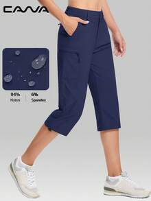 Cavva 女式防水七分裤透气速干轻便柔软中腰弹性侧边可调节袖口 5 个安全口袋徒步裤露营休闲 - 藏蓝色 - 查看 1