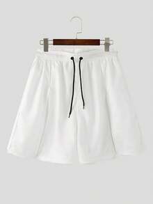 Fashion Men Elastic Waist Drawstring Casual Solid Split Shorts Holiday Summer Beach Bottoms Pants - White - View 3