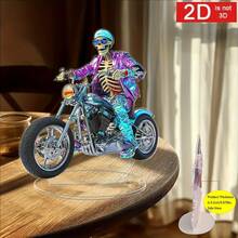 2D Flat Acrylic Printed Sculpture Of Skull Riding Motorcycle, Ideal For Bedroom, Office Desk Decor And Unique Gift Idea - Multicolor - View 2