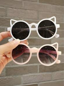 2/3 Pairs Girls' Colorful Minimalist Cat Ear Cartoon Glasses, Fashionable & Versatile For Daily Wear