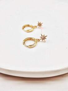 1Pair Valentine Cubic Zircorn /Diamond Star Burst Drop Huggie Earrings