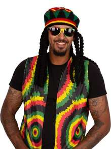 Unisex Braided Wig Knit Hat Beret Jamaica Rasta Beanie For Halloween, Suitable For Everyday Wear And Parties