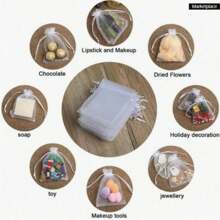50pcs Transparent Chiffon Gift Bags, Premium Polyester Drawstring Pouches For Wedding Favors, Jewelry, Party Supplies And Soap Packaging