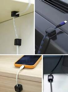 1/6pcs Cable Organizer Holder, Magnetic Desktop Cable Clip Management, Hidden Phone Charger Line Stand For Bedside Table, Kitchen, Office, Multi-Functional PP Desktop And Car Cable Management, No-Drill Adhesive Wire Fastener, Fashionable Electronic Accessory Bundling Management, Suitable For Electronics And Portable Chargers