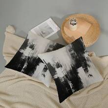 2 件装黑白枕套，灰色抽象艺术抱枕套，现代几何户外农舍装饰方形靠垫套，单面印花，不含枕芯 - 黑與白 - 查看 5
