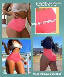 Women's High Waist Yoga Booty Shorts Workout Spandex Dance Hot Pants Butt Lifting Leggings Rave Outfits Customized Christmas New Year - 粉色 - 查看 5