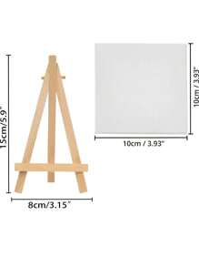 1/4/5/6PCS Mini Canvas And Easel Set Mini Canvas Panels Mini Wood Easels, Canvas Size Is 3.9" X 3.9"; Easel Size Is 3.1" X 5.9" For Kids Painting, Oil Painting And Diy Doodle,Back To School,School Supplies
