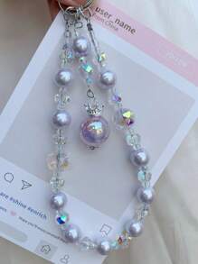 Corona de perlas falsas colgante, Lazo asimétrico de perlas falsas para correa de teléfono, Funda de teléfono con cuentas de cristal, Colgante de bolso, Llavero