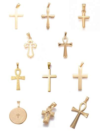 1pc Golden Cross 304 Stainless Steel Pendants