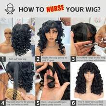 GKtineke-Curly-Wig Big-Curly-Wigs 20 Inch- Long-Curly-Afro-Wig-With-Bangs Synthetic-Hair-Replacement-Wigs-For- Cosplay And Daily (Natural Black) - 黑色 - 查看 5