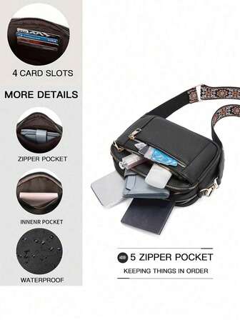 女士时尚纯色简约方形包，可调节肩带，多功能拉链斜挎包，欧美配色，防水防盗，多口袋多层设计，4个卡槽，便携实用，适合外出、约会、购物等场合。