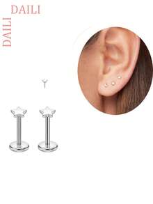 DAILI 一对20克无螺纹鼻钉，6毫米钛金属唇钉，耳骨穿孔饰品，3毫米立方氧化锆推入式金鼻环，低过敏性耳软骨耳钉 - 銀色 - 查看 19