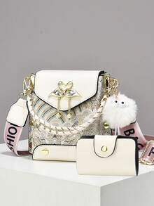 Mini Mobile Phone Bags Set - Fashion Print Shoulder And Crossbody Bags - Pink - View 5