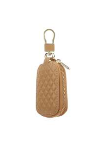 1pc Universal Key Fob Cover Car Key Case Protector, PU Leather Car Keychain Holder Metal Hook Key Ring Zipper Bag For Remote Key Fob, Stylish Key Accessory, Car Key Case Car Accessories Bag Charm School