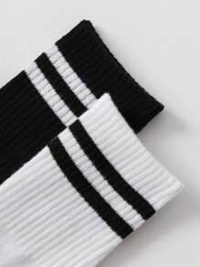 1/3/6 paires/Set Chaussettes mi-mollet pour hommes à motif rayé en noir et blanc