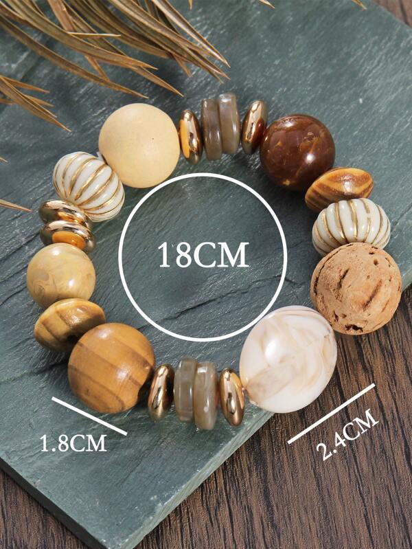 Beryohz 1pc Wooden Bead & Resin Mix Wood Bead Beaded Bracelet, Natural Style