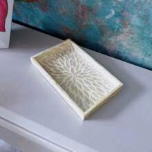 1 pieza Bandeja cuadrada de concha de perla, bandeja decorativa pintada a mano para almacenar maquillaje, joyas, bocadillos, postres, bebidas, pan, pasteles y artículos del hogar, accesorio de decoración de lujo nórdico