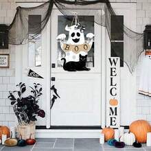 Halloween BOO Decorations Ghost Hanging Sign Front Door Hanger Wreath Decor Indoor Outdoor Yard Wall Decorations Cute Ghost Black Cat Wooden Door Sign For Halloween Party Supplies Room Decor Bedroom Decor Home Decor Halloween Decor Fall Decor - Multicolor - View 3