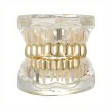 1 peça/2 peças Grillz de dentes com glitter de Hip-Hop, Cor Dourada com 8 dentes superior e inferior, Acessórios de fantasia de rapper unissex para festa de Halloween