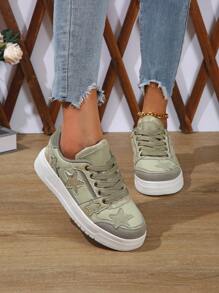 Women Minimalist Leather Skate Shoes, Low Top Lace-Up Casual Sports Sneakers, Outdoor Vacation Versatile Platform Walking Shoes