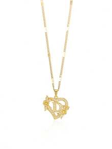 1 chiếc mặt dây chuyền chữ cái hình trái tim và hoa thanh lịch, dành cho nữ và bé gái, mặt dây chuyền chữ cái đầu tên đính đá Zirconia pha lê cá nhân hóa, quà tặng Ngày Valentine, Ngày của Mẹ, quà cưới, trang sức thời trang, quà tặng Ngày Valentine, quà cho mẹ, quà Ngày của Mẹ. - Vàng - Xem 27