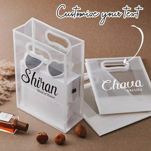 6pcs Personalized Gift Bags, Bridesmaid Souvenir Bags, Frost Transparent Shopping Bags, Bride Favor Memento