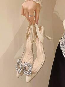 Zapatos de tacón alto con puntera de mujer de PVC transparente, para baile de graduación, boda, fiesta, primavera y verano, color champán, regalo de San Valentín - Beis - Ver 5