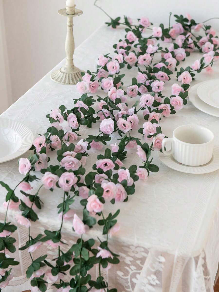 1/5/8pcs Artificial Flowers Rose Vine DIY Garden Material Vine Wedding Site Decoration Home Bedroom, Living Room, Bathroom, Wall Hanging Decoration Material Outdoor Garden School Birthday Party Supplies Valentine's Day Decoration New Year