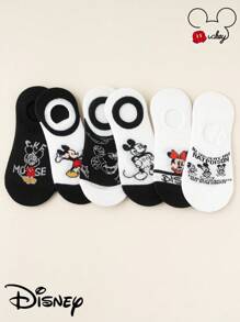 Disney Disney 1/5 pares de calcetines invisibles tipo barco para mujeres, con diversos patrones de Mickey Mouse y combinaciones clásicas de color negro y blanco. Mickey es el ídolo eterno de Disney. Tiene una excelente absorción del sudor, transpirabilidad y durabilidad