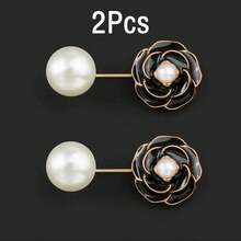 1/2/4/6/8/10pcs Set Camellia Flower Brooch, Anti-Slip Lapel Pin, Pearl Collar Clip, Cardigan Fastener, Women Fashion Accessory - Multicolor - View 14