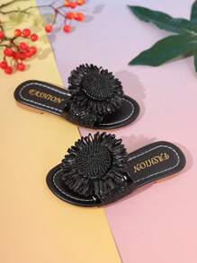 1 par de sandalias con diseño de girasol de una sola pieza a la moda, apropiadas para interiores/exteriores, playa, viajes, eventos y reuniones