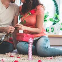 Pink Girl Heart Transparent Glass Dildo Sex Toy, Suitable For Male And Female Adult Products