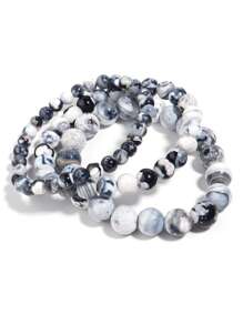 1 Stück Schwarzweiß Feuerachat Armband, Natürlicher Stein Krista ll Heilung Chakra Erdung Energie Schmuck für Frauen Männer, Geschenk für Ihn oder Sie