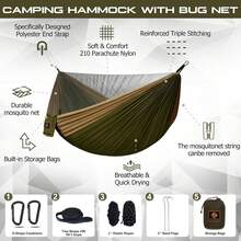 Hamaca de camping, hamacas portátiles con mosquitero, hamaca de paracaídas de nailon ligera con correas de árbol de 10 pies, artículos de camping imprescindibles para viajes, senderismo, mochilero, - NEGRO&Rosado - Ver 3